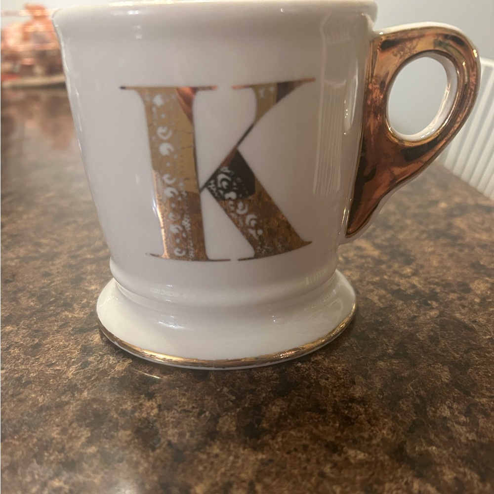 Anthropologie White and Gold Monogram  ‘K’ Mug